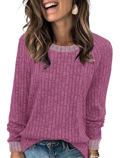 WIHOLL Long Sleeve Shirts for Women Lightweight Sweaters Fall Outfits 2025 Color Block Winter Clothing Dressy Casual Soft