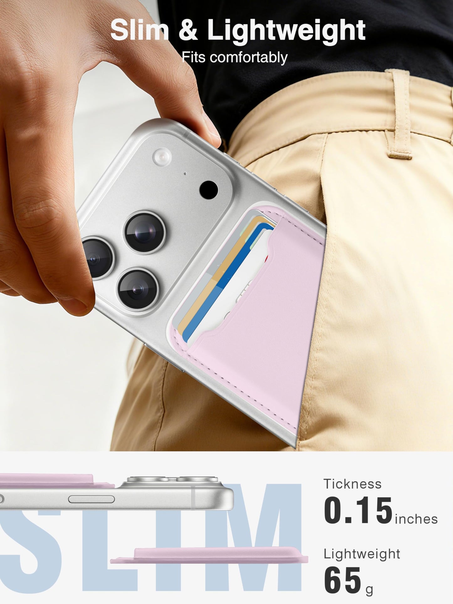 TopMade for Magsafe Wallet, Strongest Magnetic Card Holder for iPhone 17, iPhone 16/15/14/13/12 Series, Leather Magnetic Phone Wallet with Powerful Magnets, RFID Blocking, Fit 4 Cards, Pink