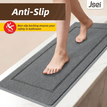 JSEI Non-Slip Bathroom Rugs, Self Adhesive No Sliding Bath Rugs Set of 2, Machine Washable Absorbent Bath Mat Set for Tub Shower & Single Sink 20”x32”+20”x48”, Beige, Diamond Pattern