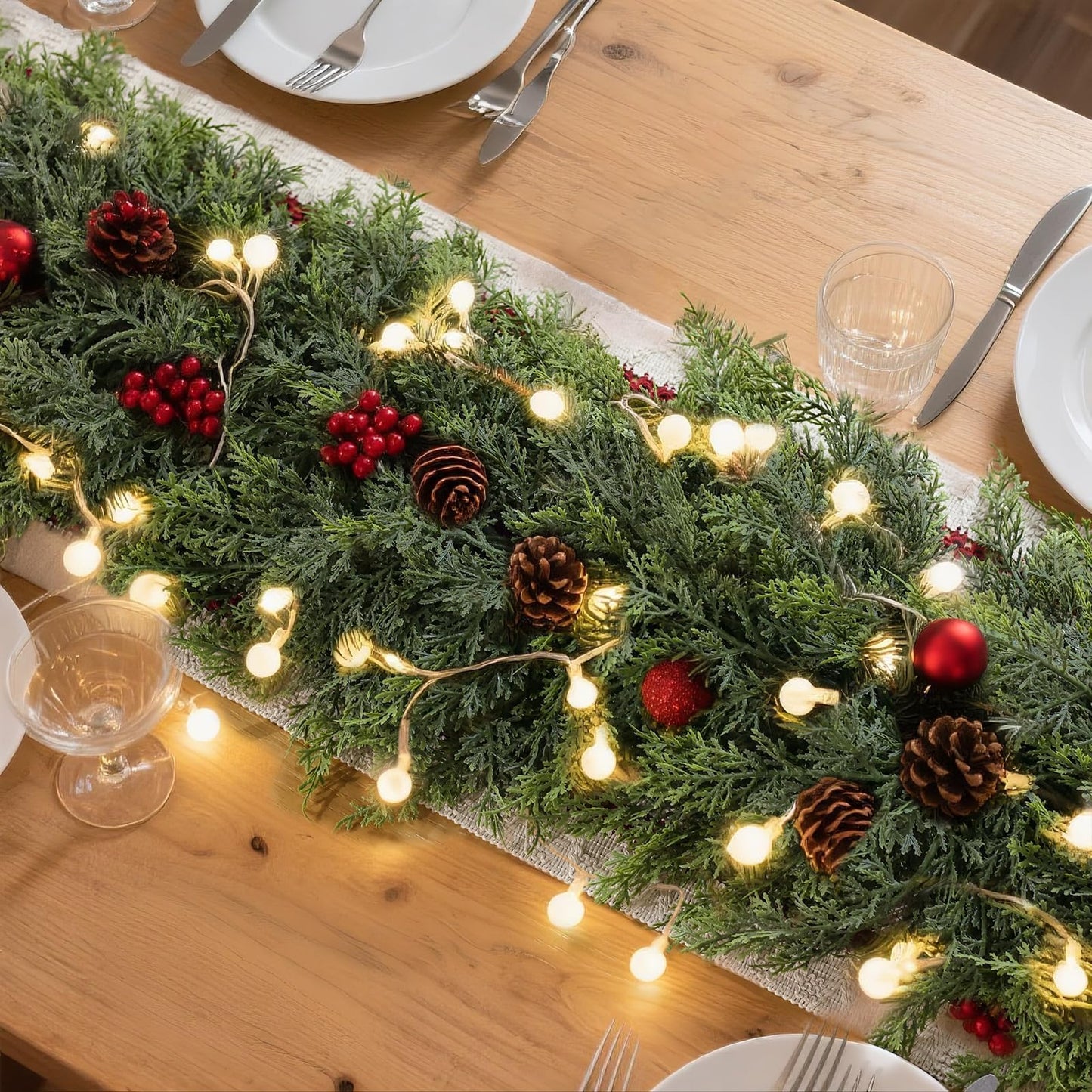 Christmas Cedar Garland - 5ft Artificial Cedar Garland Faux Lush Green Fake Pine Needles for Fireplace,Table,Window,Stairs,Mante,Holiday Indoor Outdoor Xmas Decor(1PCS)
