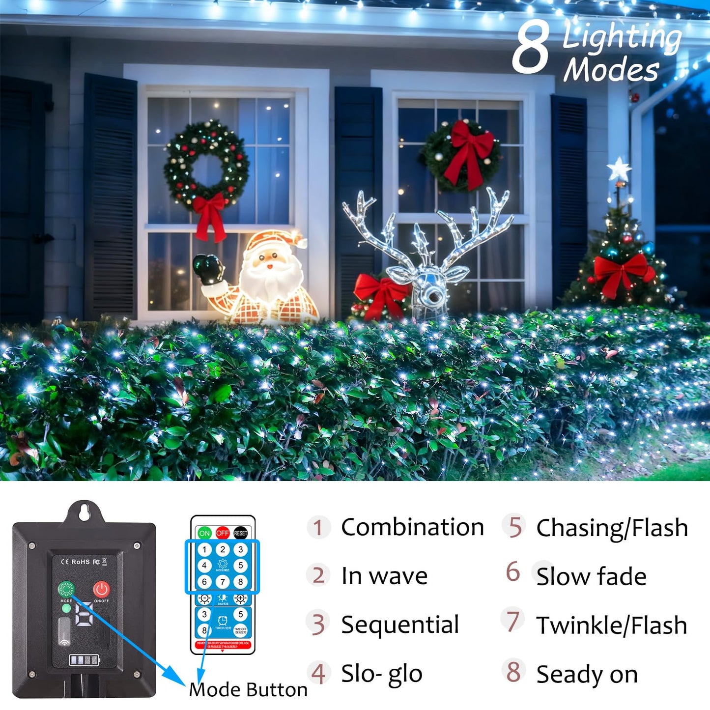 21ft x 5ft Solar Net Lights Outdoor, Solar & USB 2 Power Way 360 LED Waterproof Mesh Lights for Bushes, Remote Control 8 Modes String Light Trees Patio Garden Christmas Indoor Decor (Cool White)