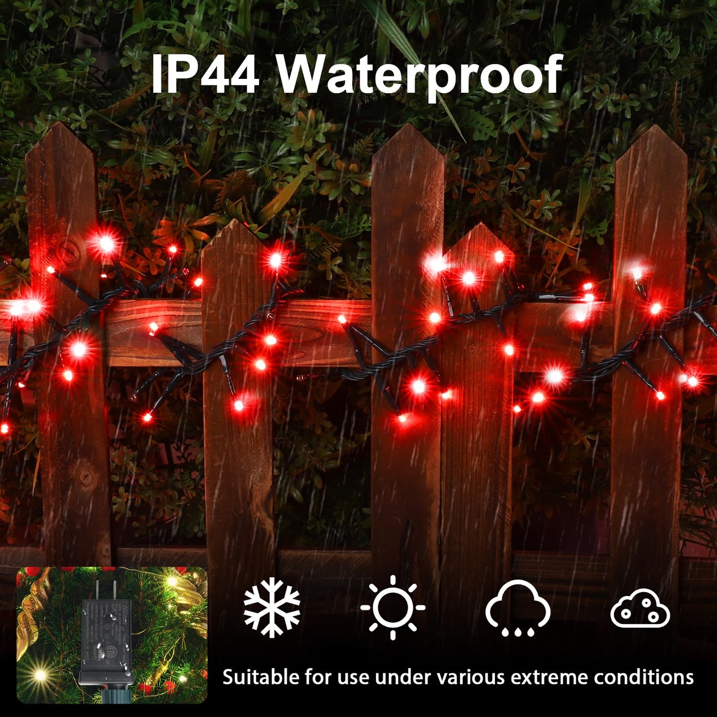 LAMPHOME 500 LED Red String Lights, 46ft 11 Modes Plug in Twinkle Fairy Lights, Waterproof Connectable Cluster Christmas Lights for Christmas Tree, Valentine's Day, Bedroom & Party Decor
