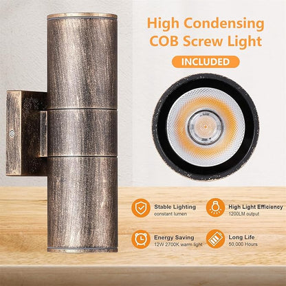 Outdoor Wall Lights Fixtures, 2 Packs Integrated LED Cylinder Up Down 12W 2700K Modern Aluminum Light, Waterproof Exterior Light for Porch Patio Door