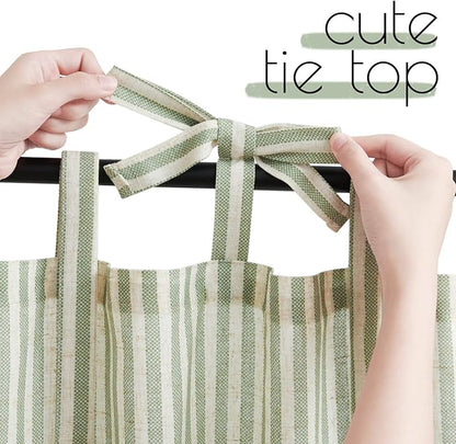 jinchan Tie Top Linen Kitchen Curtains 24 Inches Striped Tier Curtains Farmhouse Modern Cafe Style Small Window Treatments Airy Light Filtering Rod Pocket for Living Room Bathroom 2 Panels Sage Green