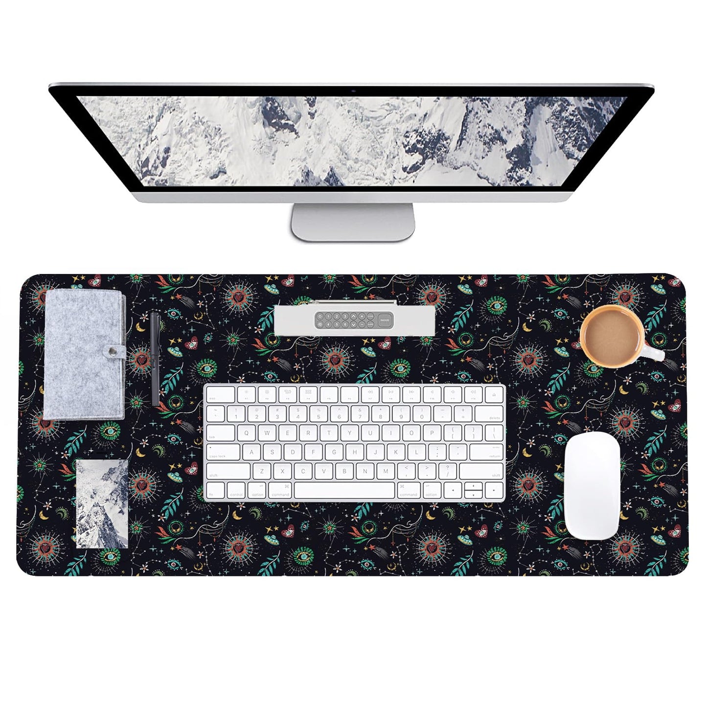 AUPET Leather Large Mouse Pad Desk Blotters – 35 x 17in Cute Desk Mat with PU Surface, Non-Slip Desk Pad Protector,Waterproof Desk Writing Pad for Office Home (Mystical Cosmic)