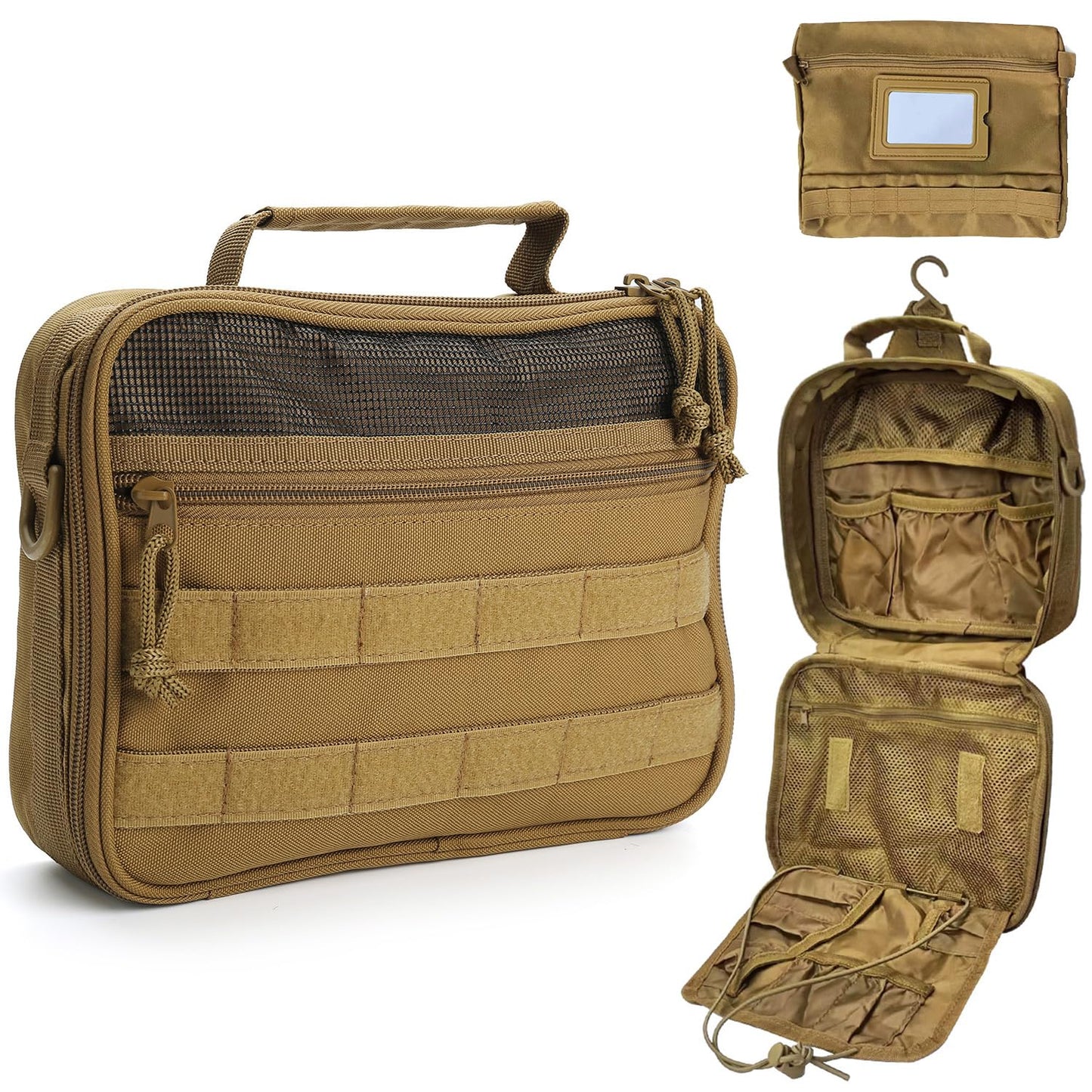 SUNRISING Tactical Travel Toiletry Bag for Men and Women, Hanging Travel Toiletry Organizer Dopp Kit, Toiletries Shaving Hygiene Bathroom Bag,Men's Toiletry Bag for Short Trips Camping - Khaki