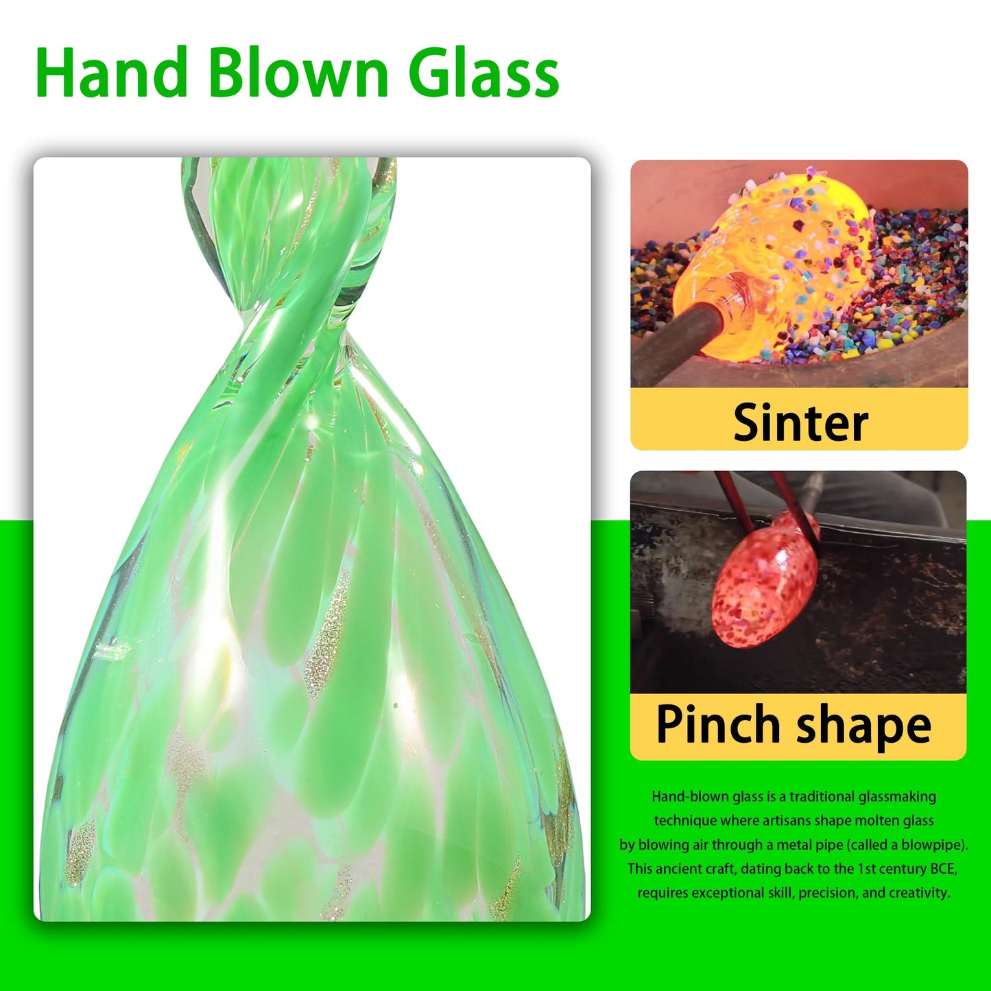 Garden Solar Lights, Green Flame Solar Lights Outdoor - Hand Blown Glass Decorative Garden Pathway Lights Outdoor Waterproof Flame Glass Stakes