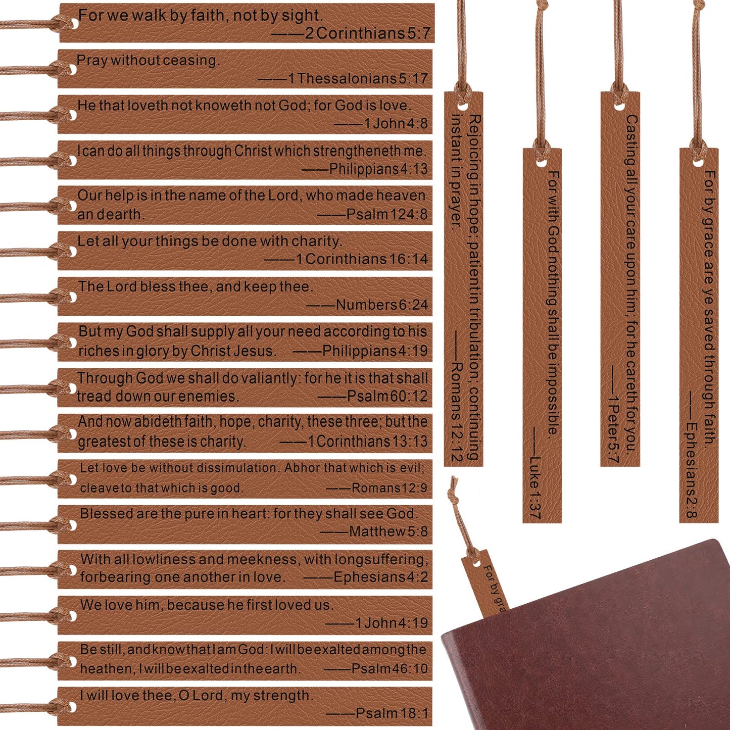 Spakon 40 Pieces Christian Gifts Bulk Scripture ‎Bookmarks Religious Father's Day Gifts Bible Verse Leather Bookmark for Church Sunday School(Brown)