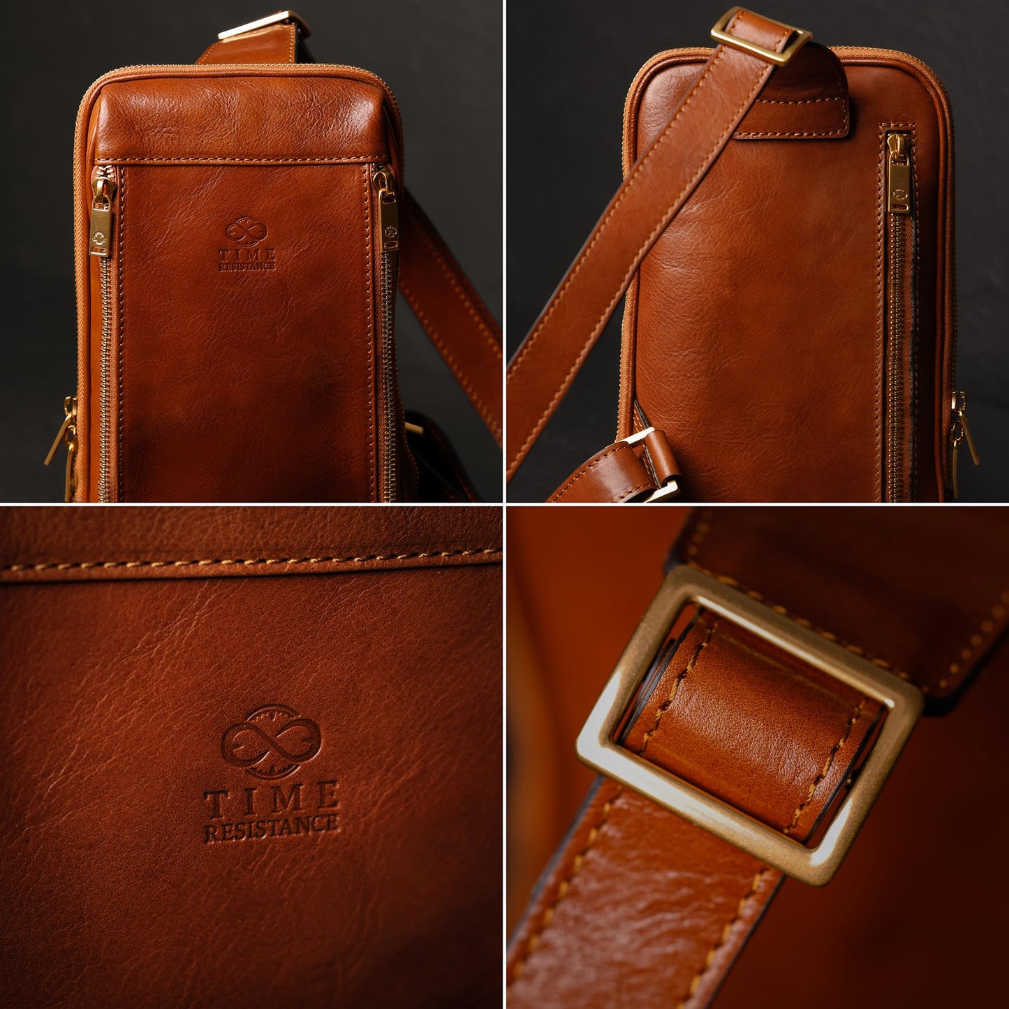 Time Resistance Leather Crossbody Bag - Sling, Messenger Bag for Men and Women - Handmade Shoulder Backpack (Cognac Brown)