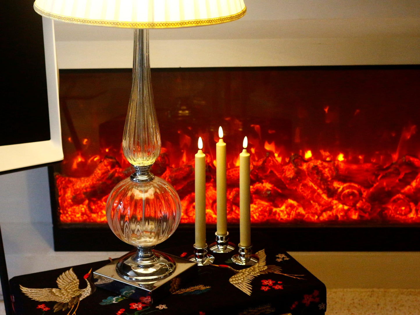 Set of 6 Flameless Ivory Wax Windows Candles with 12 AA Batteries(Include, Run More Than 400 Hours) and 6 Sliver Candlesticks.10 Inch, Flickering Battery Operated LED Candle Lights, Remote/Timer