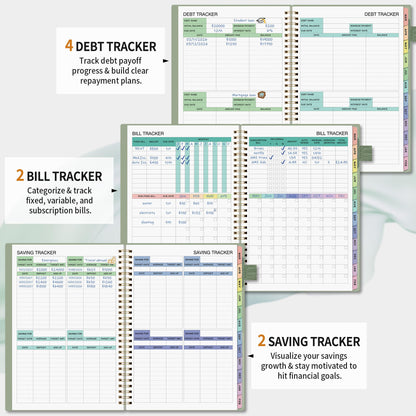 Budget Planner - Monthly Budget Book for Daily Expense Tracking, Business, Debt, Savings, B5 (7.3" x 10.15") Undated Financial Planner with Colorful Tabs Manages Your Money Effectively, Light Green