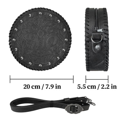 HiiFeuer Viking Embossed Crossbody Bag, Nordic Faux Leather Belt Bag Satchel Bag, Medieval Portable Cosplay Shoulder Bag (Black B)
