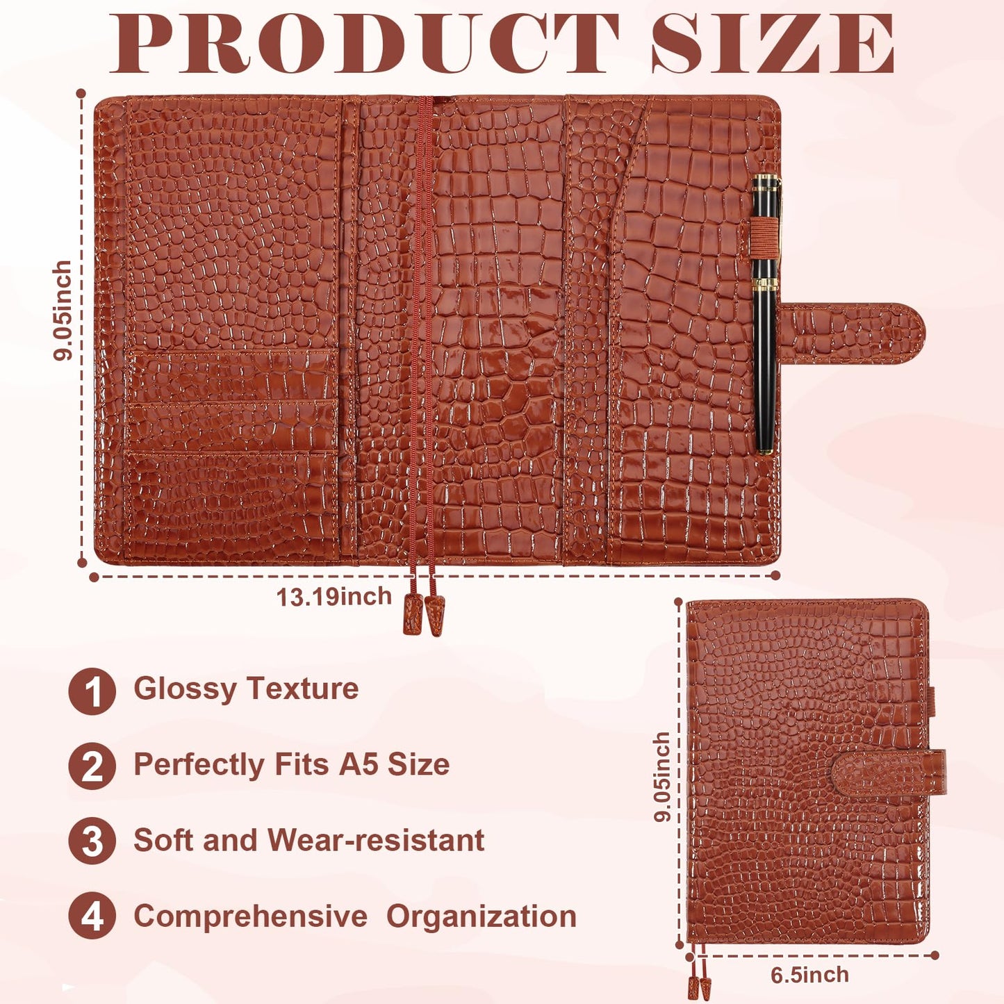 SKLENICE PU Leather Cover for A5 Notebooks Brown Planner Cover Compatible with Hobonichi Cousin Stalogy and MD A5 Journal Cover with Pen Loop Pockets for Refillable Notebook Planner