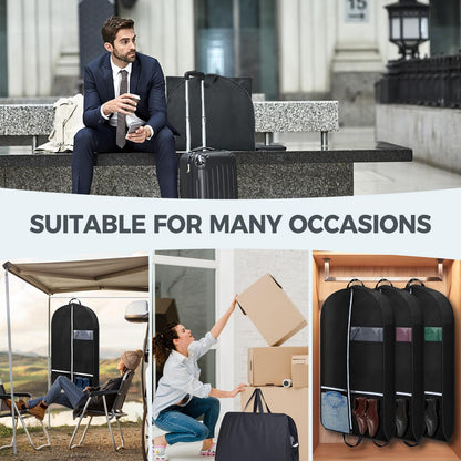 2 pcs 43" Garment Bags for Travel, Suit Bags for Clothing Storage with 2 Handle, Garment Bags for Hanging Clothes Covers with 4" Gussets for Coats, Jackets, Shirts, Sweater