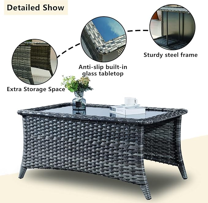 Rilyson Wicker Patio Furniture Set - 8 Piece Rattan Outdoor Sectional Conversation Sets with 4 Swivel Rocking Chairs,2 Ottomans,1 Sofa and 1 Coffee Table for Porch Deck Garden(Mixed Grey/Grey)