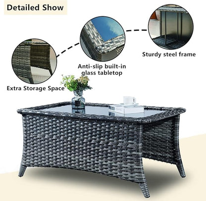 Patio Furniture Swivel Chairs Set - 6 Piece Wicker Rattan Outdoor Sectional Conversation Sets with 2 Swivel Rocking Chairs,2 Ottomans,1 Loveseat and 1 Coffee Table for Porch Deck(Mixed Grey/Grey)