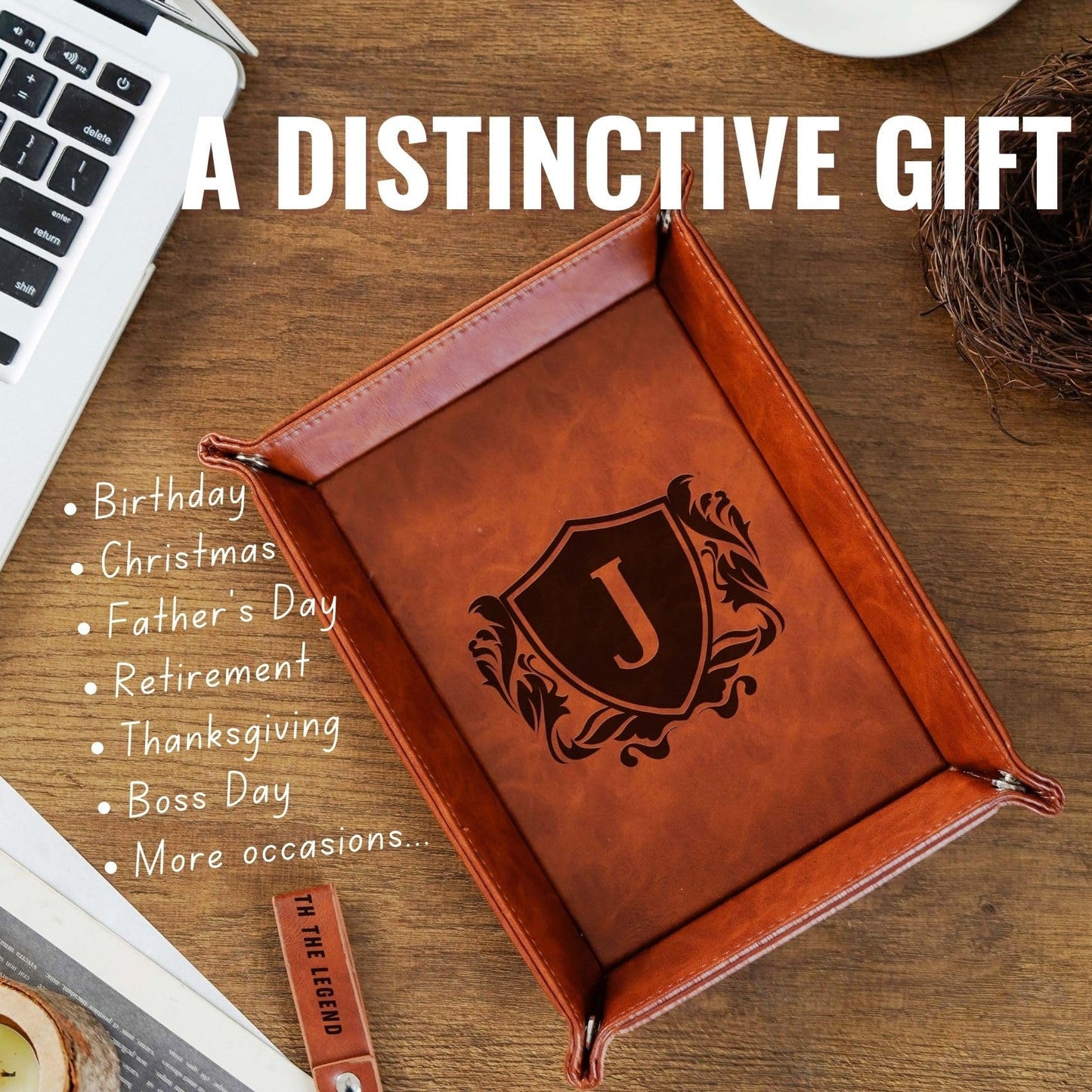 INNObeta Initial Valet Tray, Desktop Storage Organizer, PU Leather Bedside Tray Key Coin Holder, Personalised Gifts for Men, Birthday, Christmas, Letter K