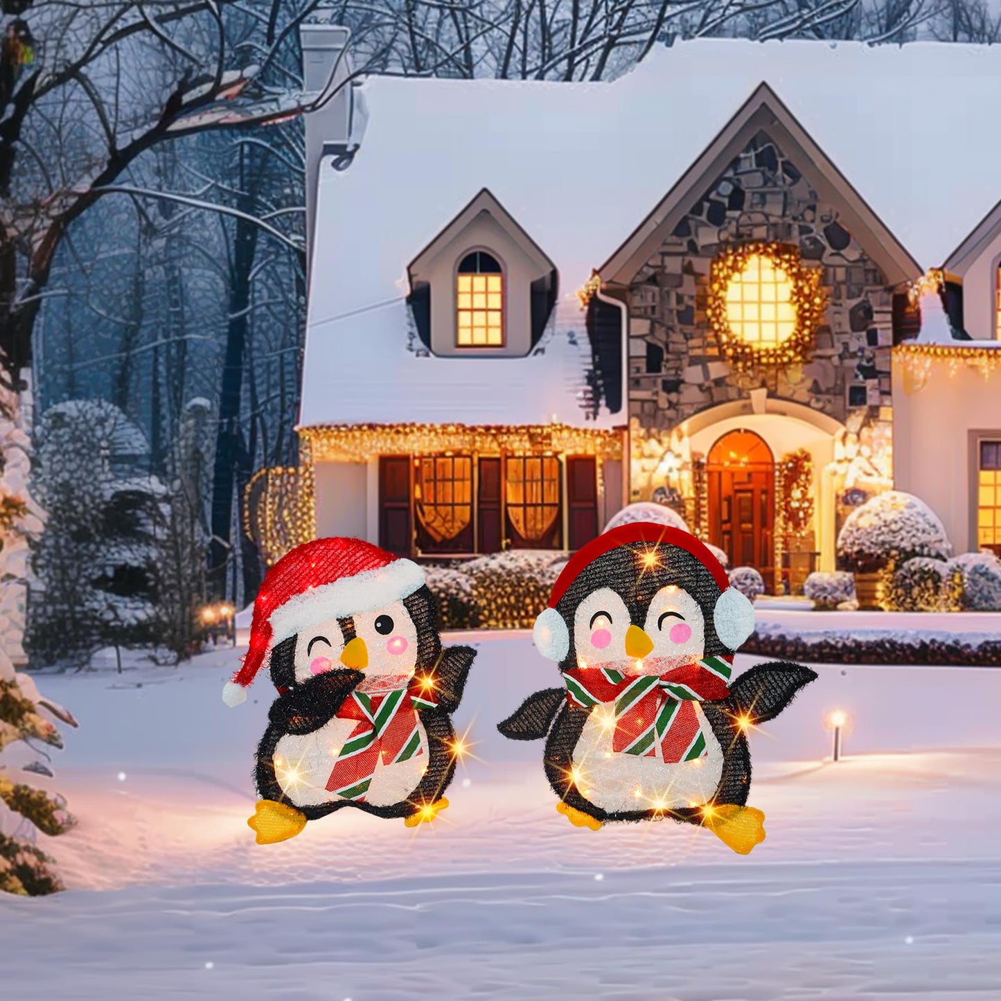 Dazzle Bright Christmas Decorations Outdoor, Set of 2 Lighted Penguins with 50 Lights, Light Up Xmas Decor for Indoor Outdoor Festive Holiday Garden Yard Lawn Patio