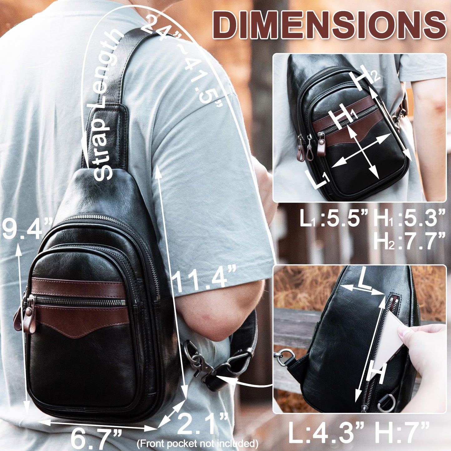 Genuine Leather Sling Bag for Men and Women Crossbody Shoulder Bag Sling Backpack Chest Purse Carry on Casual Daypack(Black)