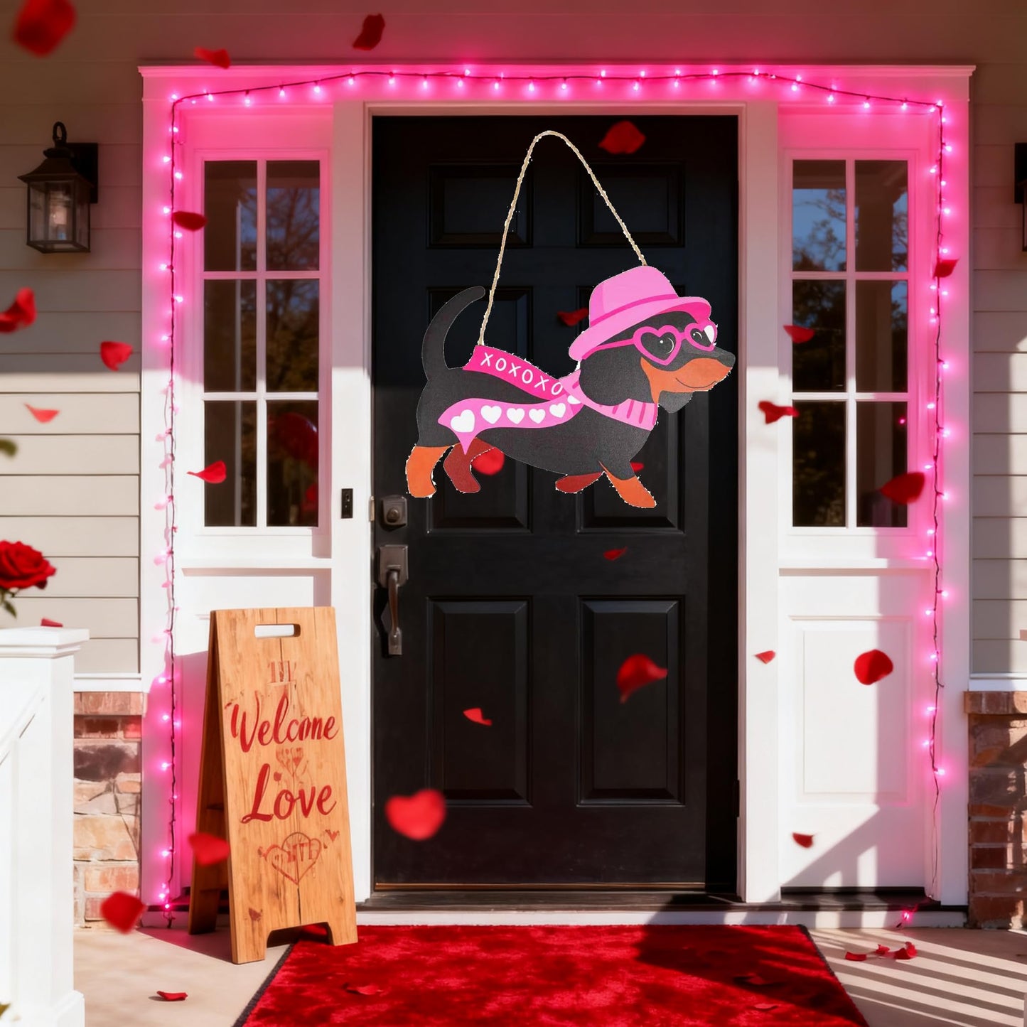 Dachshund Valentines Day Door Sign - Dog Heart Love Welcome Wall Signs Door Wreath Sign Hanging for Home Wall Party Outdoor Indoor Supply Decor Gifts 14.5×10.6 Inch