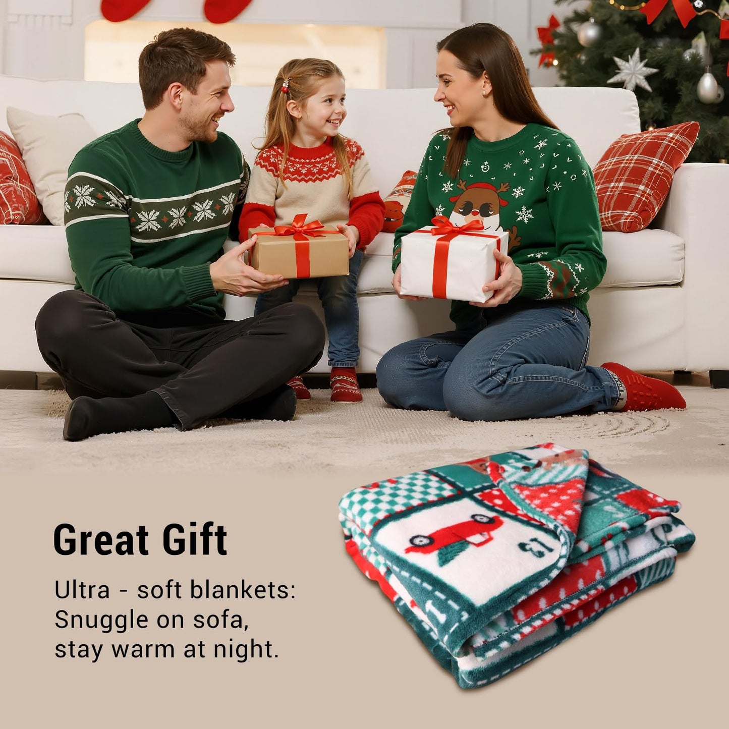 Gogreen Cozy Printed Blanket Twin Christmas Collection - 300 GSM Fleece Blanket Twin Size for Home Decoration, Ultra Soft (Twin - 60" x 80")