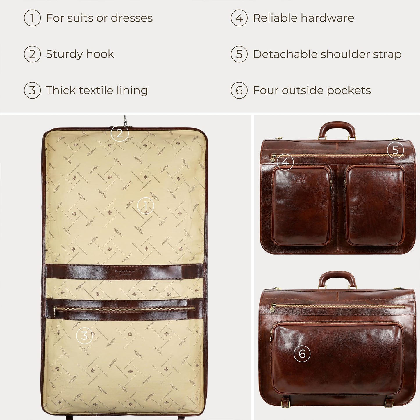 Time Resistance Leather Garment Bag - Slim Suit Duffel Carry-On Suitcase for Dress Protection (Brown)