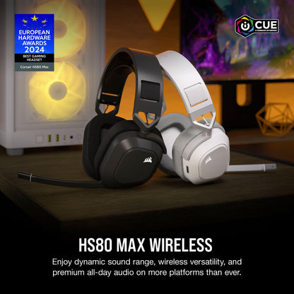Corsair HS80 MAX Wireless Multiplatform Gaming Headset with Bluetooth – Dolby Atmos – Broadcast Quality Microphone – iCUE Compatible – PC, Mac, PS5, PS4, Mobile – Steel Gray
