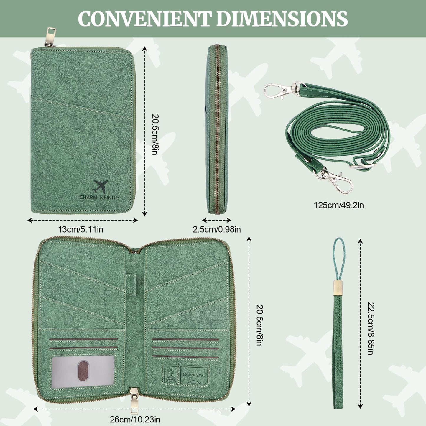 Family Passport Holder Wallet with Zipper, RFID Blocking Travel Document Organizer for Women Men, Portable Case Cover for Cards, Boarding Pass, ID, Money, Tickets with Wrist/Neck Strap