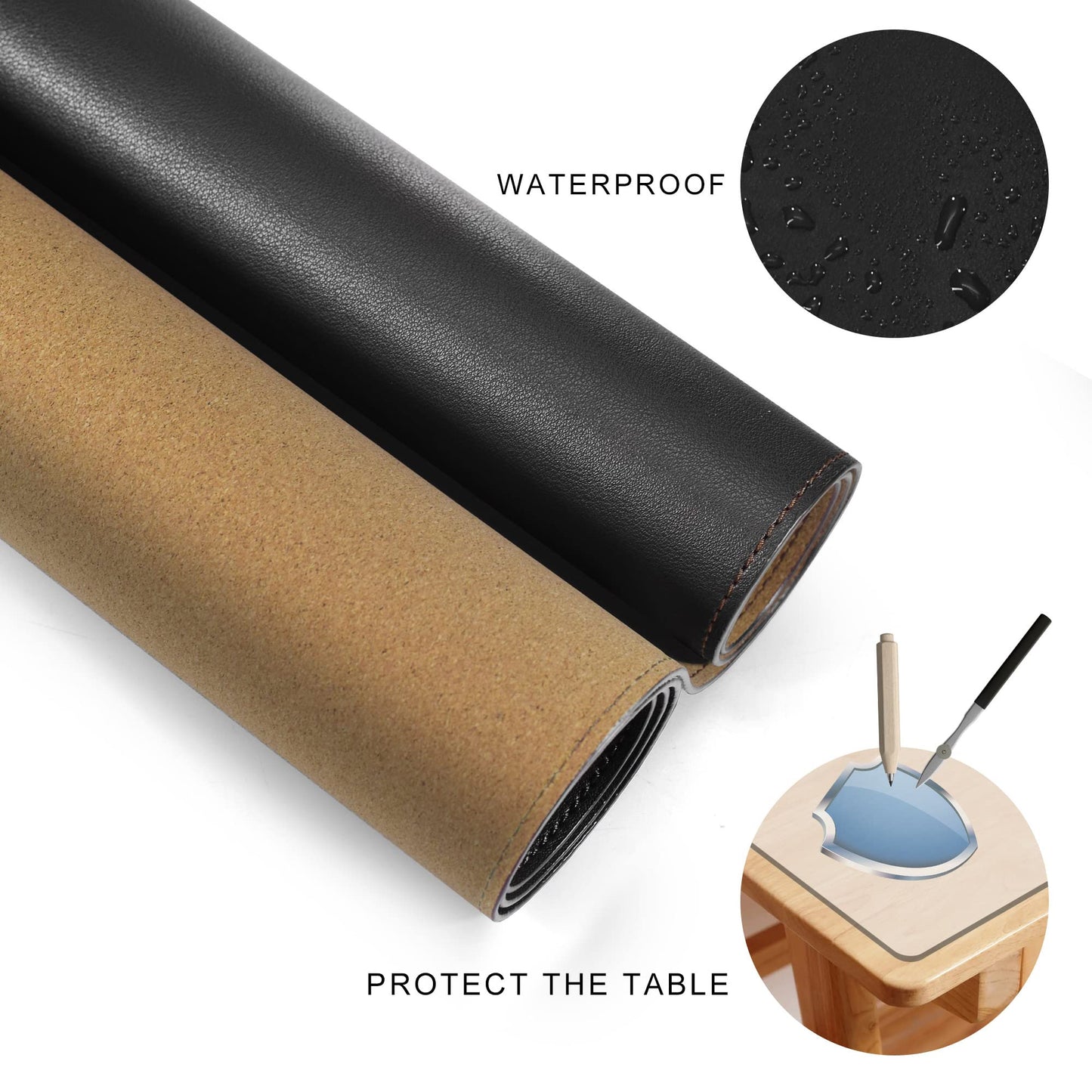 MAIDERN 55” x 24” Cork & Leather Desk Pad, Large XXL Desk Mat, Full Desk Mouse Pad, Dual Sided Desk Pad, Desk Pad Protector for Gaming Home Office (Black)