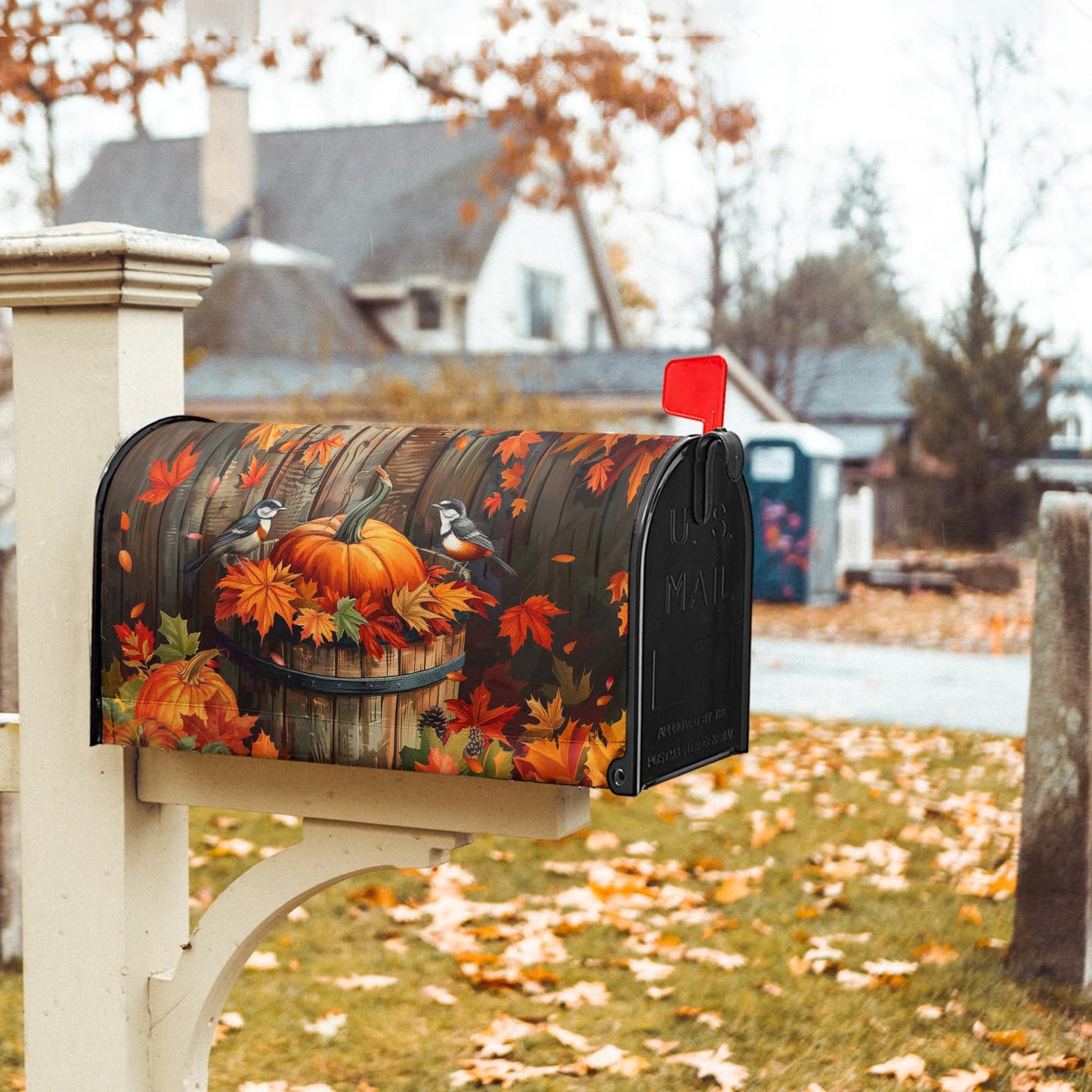 Autumn Thanksgiving Pumpkin Magnetic Mailbox Covers Fall Maple Leaf Mail Box Cover Decoration Fall Autumn Large 25.5"x21" Mailbox Wrap Decor for Home Garden Yard Outside Decor