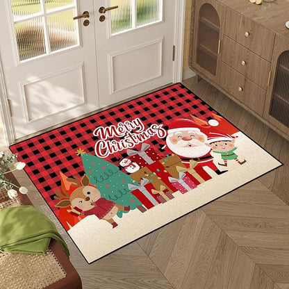 Plaid Christmas Area Rug, Snowflake Rug, Xmas New Year Gift Door Mat for Bedroom Living Room Kitchen, Merry Christmas Indoor Floor Mats for Holiday Festive Decoration,63" X 31"