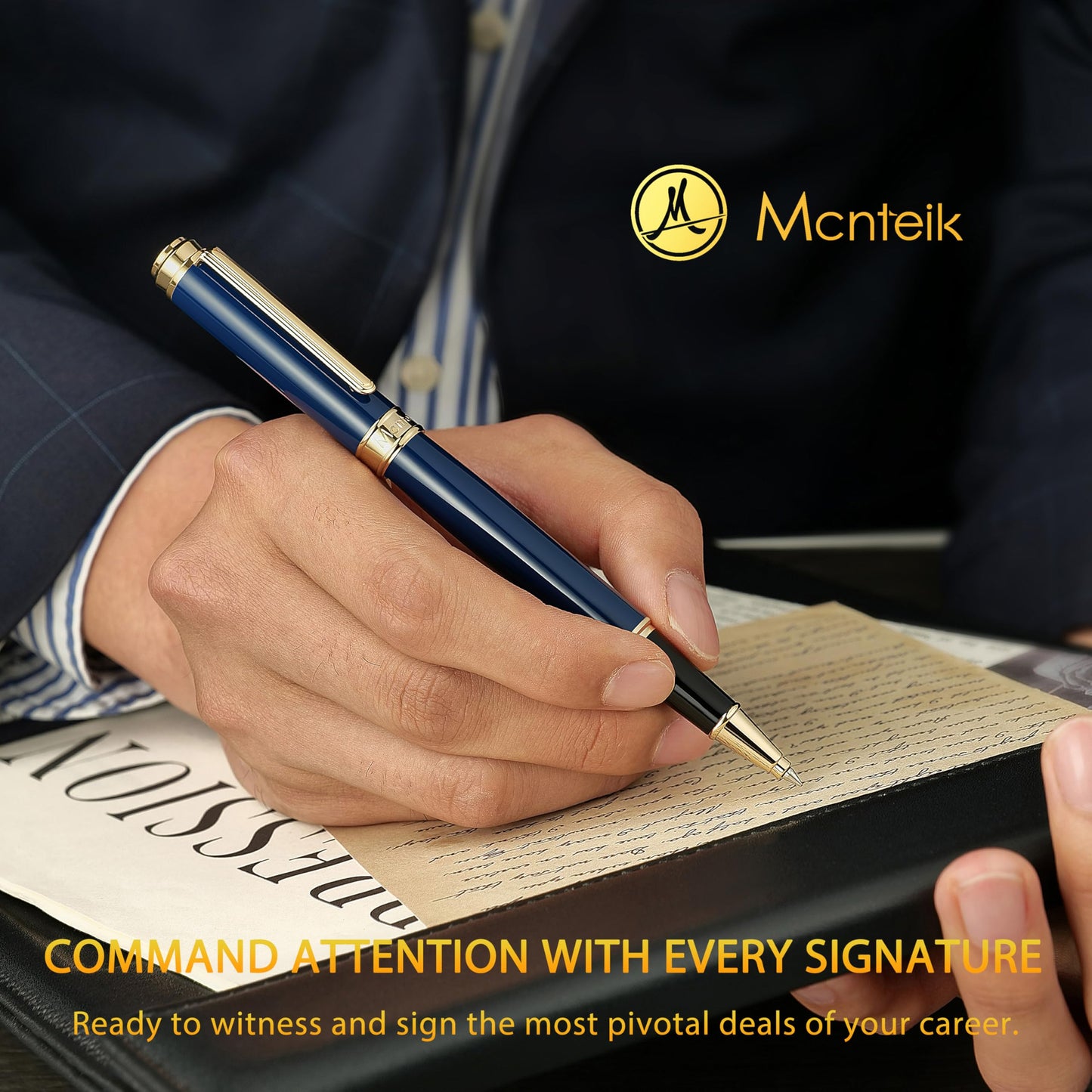MCNTEIK 317 Rollerball - Stunning Luxury Blue Lacquer Pen with 24K Gold Finish, Schmidt Black Ink Refill, Fancy Gift Set for Men & Women, Professional, Graduation Executive Office, Nice Classic Pens