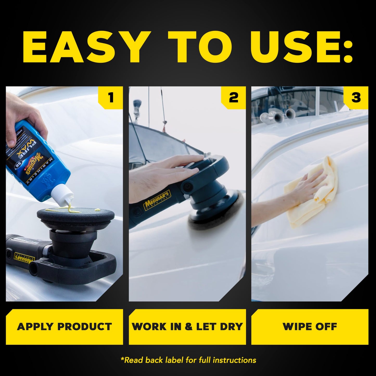 Meguiar's M5616 Marine/RV Pure Wax Carnauba Blend, Long-Lasting Liquid Wax for Protecting Gel Coat, Fiberglass, and Painted Marine/RV Finishes, 16 Oz Bottle