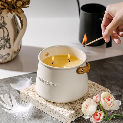 Candles for Home Scented - Scandinavian Style 3 Wick Candle - Long-Lasting Ceramic Candle Jar - Soy Candles Non Toxic with Minimalist Design - Grapefruit Rose