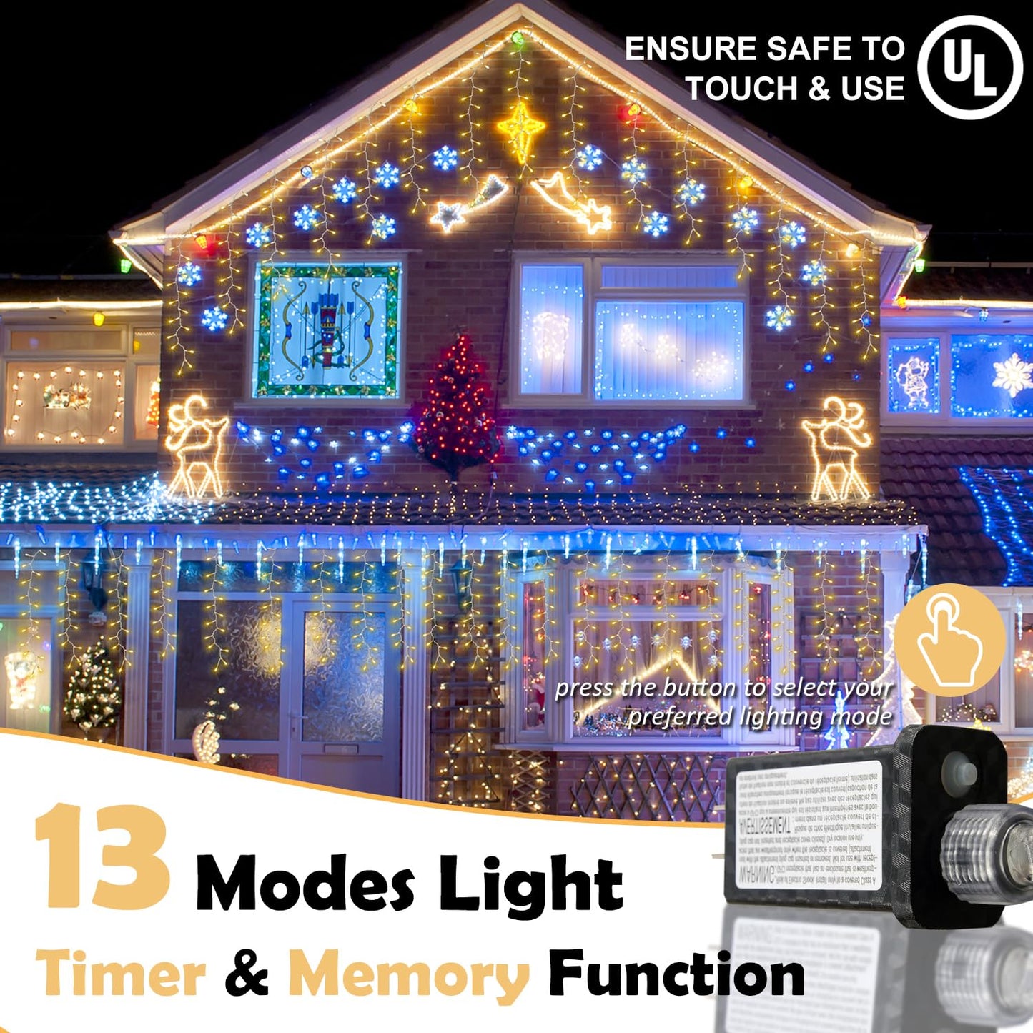 AWQ 26 FT 320 LED Christmas Icicle Lights, Twinkle Icicle String Lights with 13 Modes, Timer & Memory Function, Waterproof Christmas Light for Indoor Outdoor Wedding Party Xmas Decor