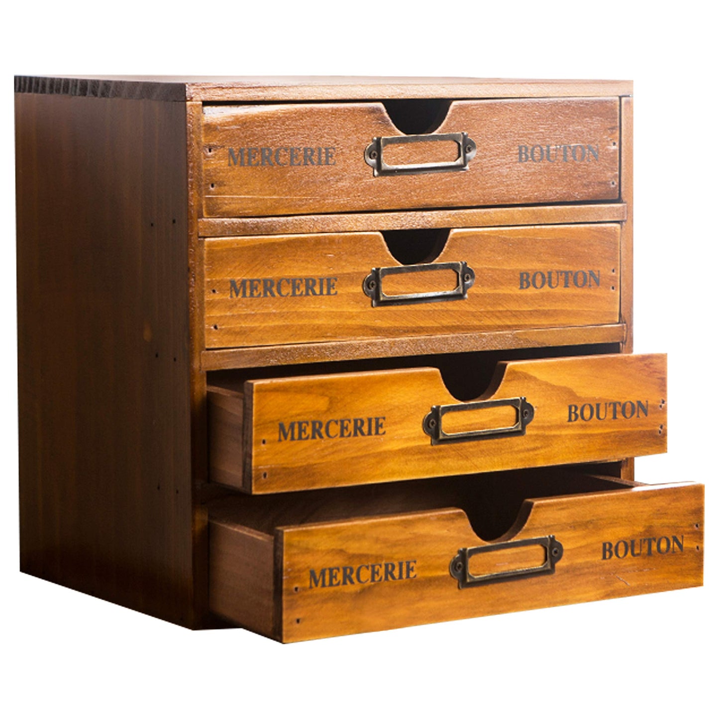 Modular Stackable Apothecary Cabinet 4 Drawer Desk Organizer - Retro Library Card Catalog Wood Storage Box - Organize Stationery, Thread Embroidery, Sewing, Crafts, Junk Drawer & Supplies Countertop