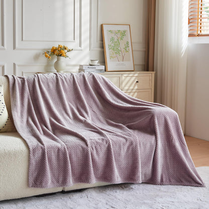 NEWCOSPLAY Super Soft Throw Blanket Light Purple Premium Silky Flannel Fleece Leaves Pattern Lightweight Bed Blanket All Season Use (Light Purple, Throw(50"x60"))