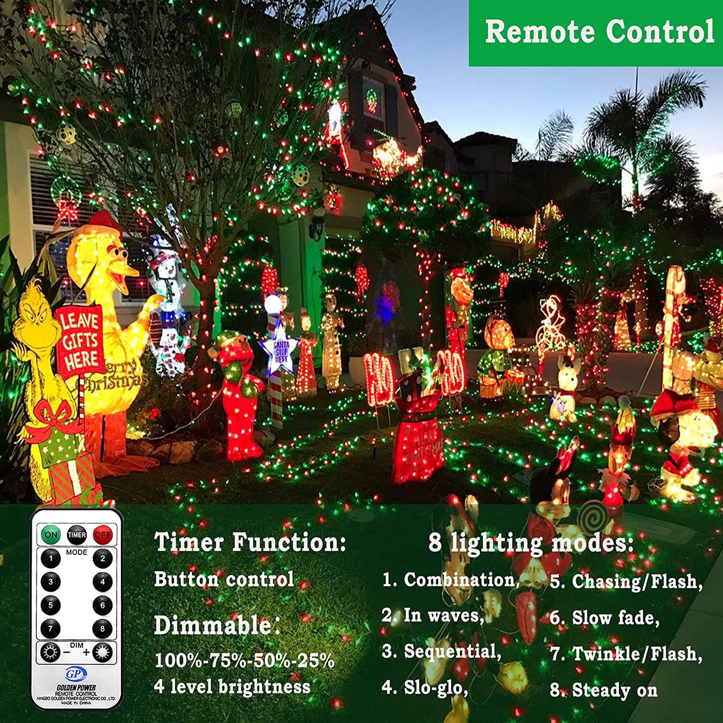 KNONEW 403ft 1000 LED String Lights Outdoor Christmas Lights 8 Modes & Timer Fairy Light Plug in Waterproof LED String Lights for Xmas Yard Tree Wedding Party Holiday Decorations (Red and Green)