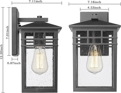 Outdoor Light Fixture Wall Mount, Modern Exterior Lights Fixture Wall Sconces with Seeded Glass for Front Porch, Farmhouse Waterproof Black Carriage Lantern Lamp Outside for Home, Garage, 2 Pack
