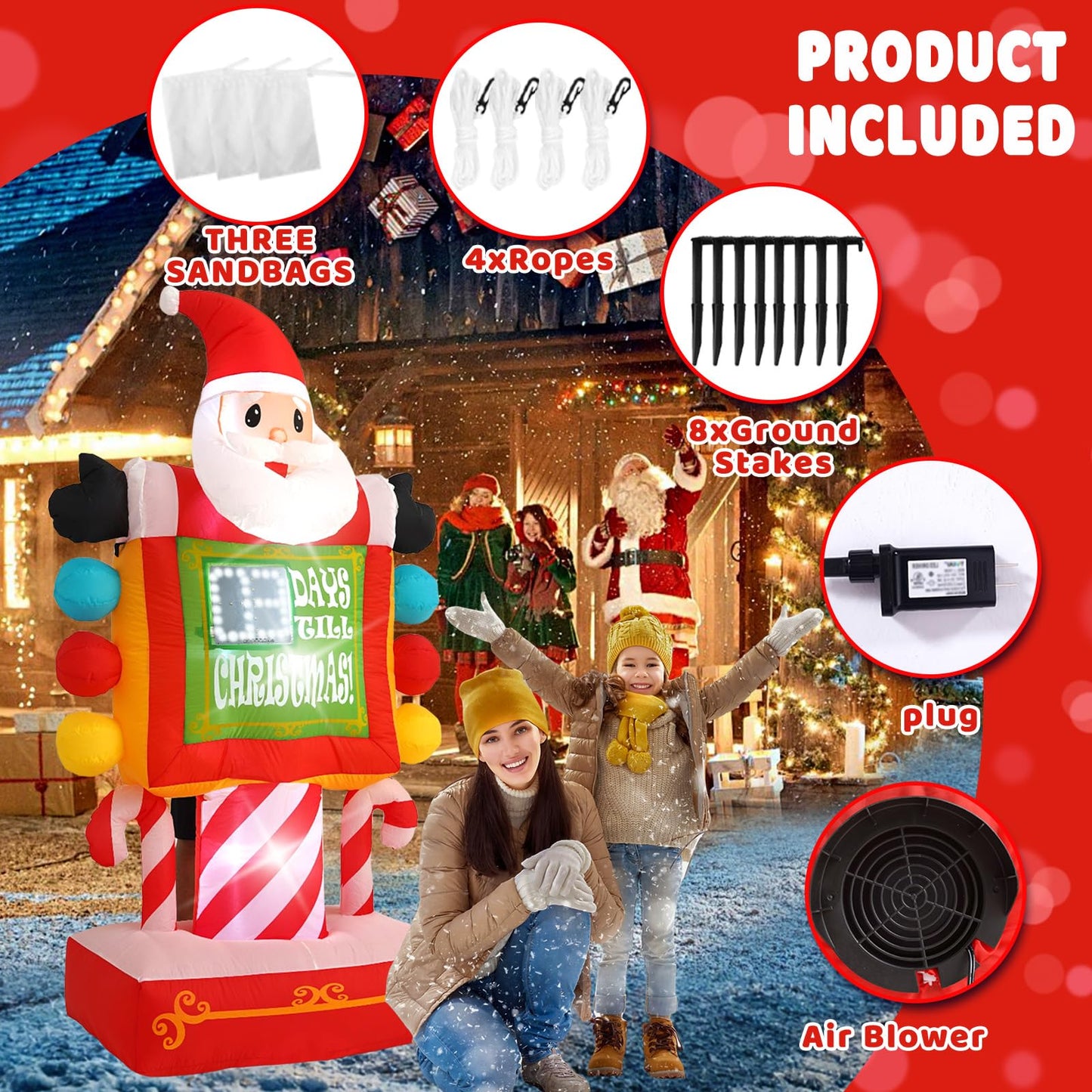 HZGDEJTG 7FT Santa Claus Countdown Sign with Built-in LED Lights, Suitable for Christmas Lawns, Gardens, and Courtyards Outdoor Inflatable Decorations
