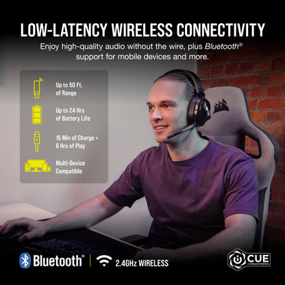 Corsair HS55 Wireless Multiplatform Lightweight Gaming Headset with Bluetooth - Dolby 7.1 Surround Sound - iCUE Compatible - PC, PS5, PS4, Nintendo Switch, Mobile - Black