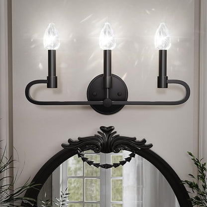 Farmhouse and Modern Bathroom Lighting Fixtures Over Mirror, 3 Light Matte Black Bathroom Vanity Lights, Crystal Bathrooms Wall Sconces(Includes Bulb)