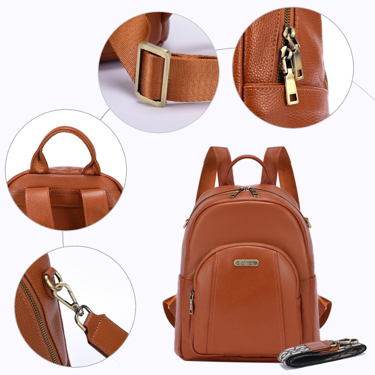Blofinche Women's Genuine Leather Backpack Purse, 12.9 Inch Laptop Backpack with Anti-Theft Pocket, Stylish Leather Bag for Work & College, Fashion Brown