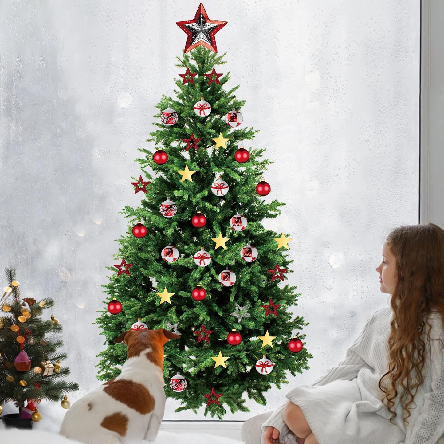 Kasubeso Large 66 x 33 inch Large Christmas Tree Wall Decals Removable DIY Pine Tree Xmas Wall Decor Merry Christmas Wall Stickers for Bedroom Office Living Room Window Clings Party Decoration
