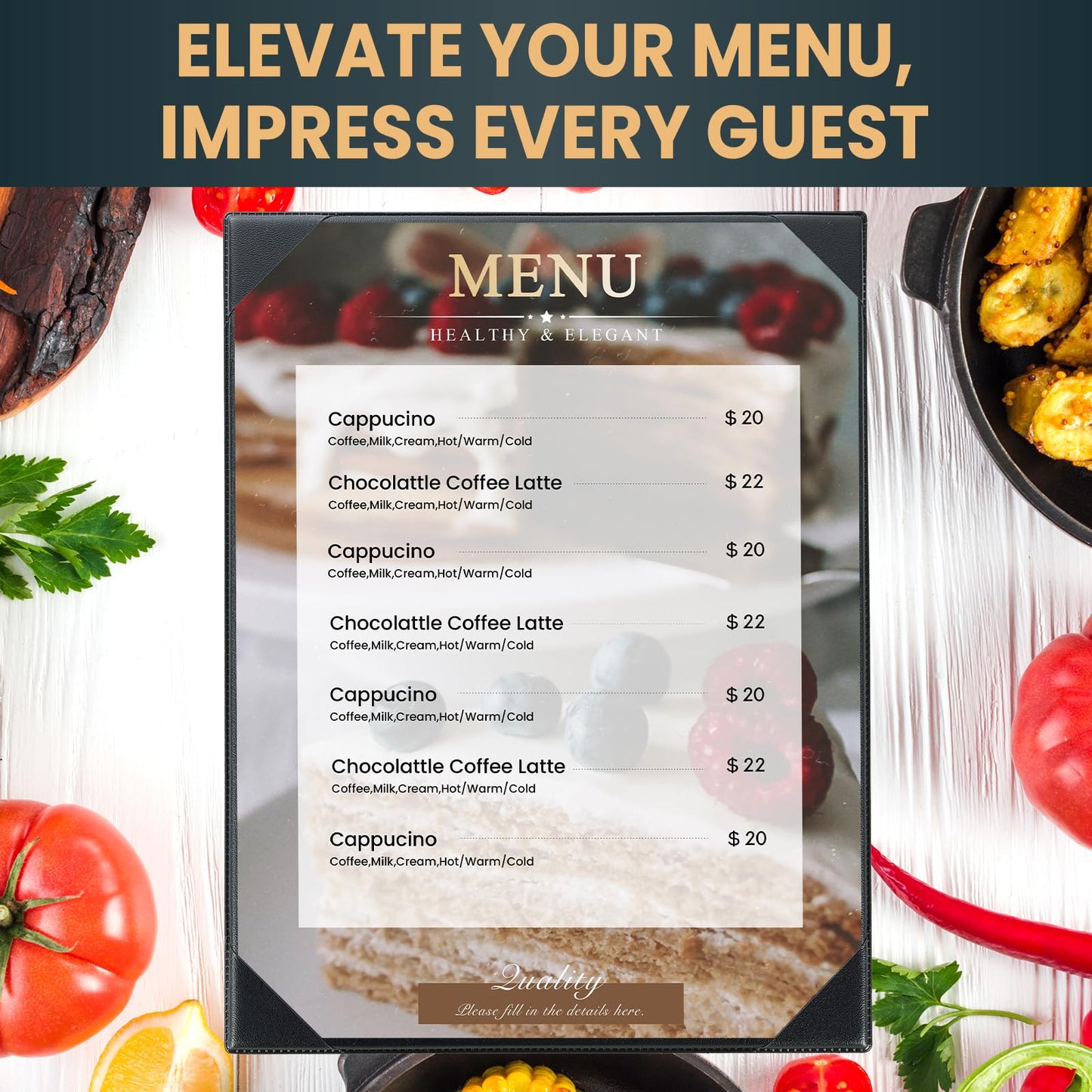 AMGSH 1 View 8.5" x 11" Menu Holder Menu Covers | Black Leather Menu Sleeves Book Style for Restaurant Coffee Bars Wine List Fit for Letter Size 8.5" x 11" Certificate Holer Diploma Holder