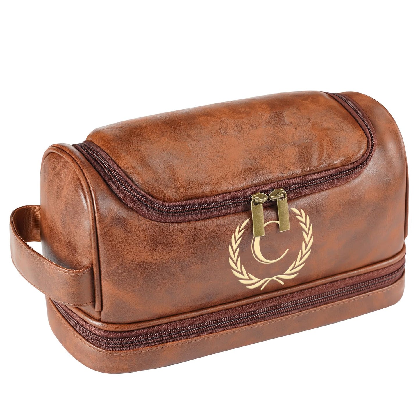 Sparklove Personalized Initial Toiletry Bag for Men, Monogrammed Engraved Mens leather Toiletry Travel Bag,Unique Gift for Him, Dad, Groomsmen, Birthday, Anniversary, Father, Son, Husband