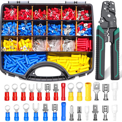 Twidec/1100pcs Wire Connectors Kit,Insulated Electrical Wire Terminals,Waterproof Crimp Connector kit Includes Spade Fork Ring Bullet Insulated Connectors Wire connectors and Wire Crimper Tool