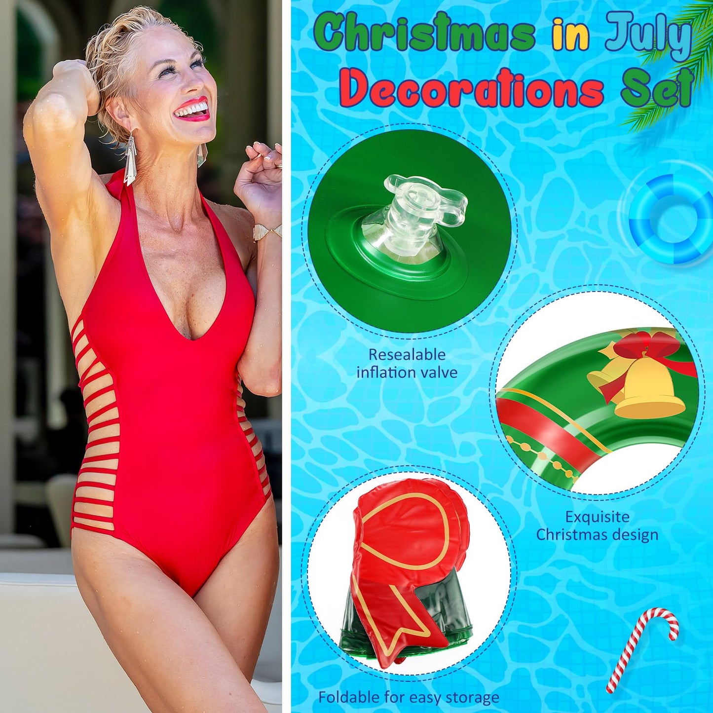 3 Pcs Christmas Inflatables Decorations 2.95 Ft Inflatable Candy Canes and 3.28 Ft Christmas Wreath Blow up Xams Outdoor Decorations Holiday Party Supplies for Garden Patio Lawn