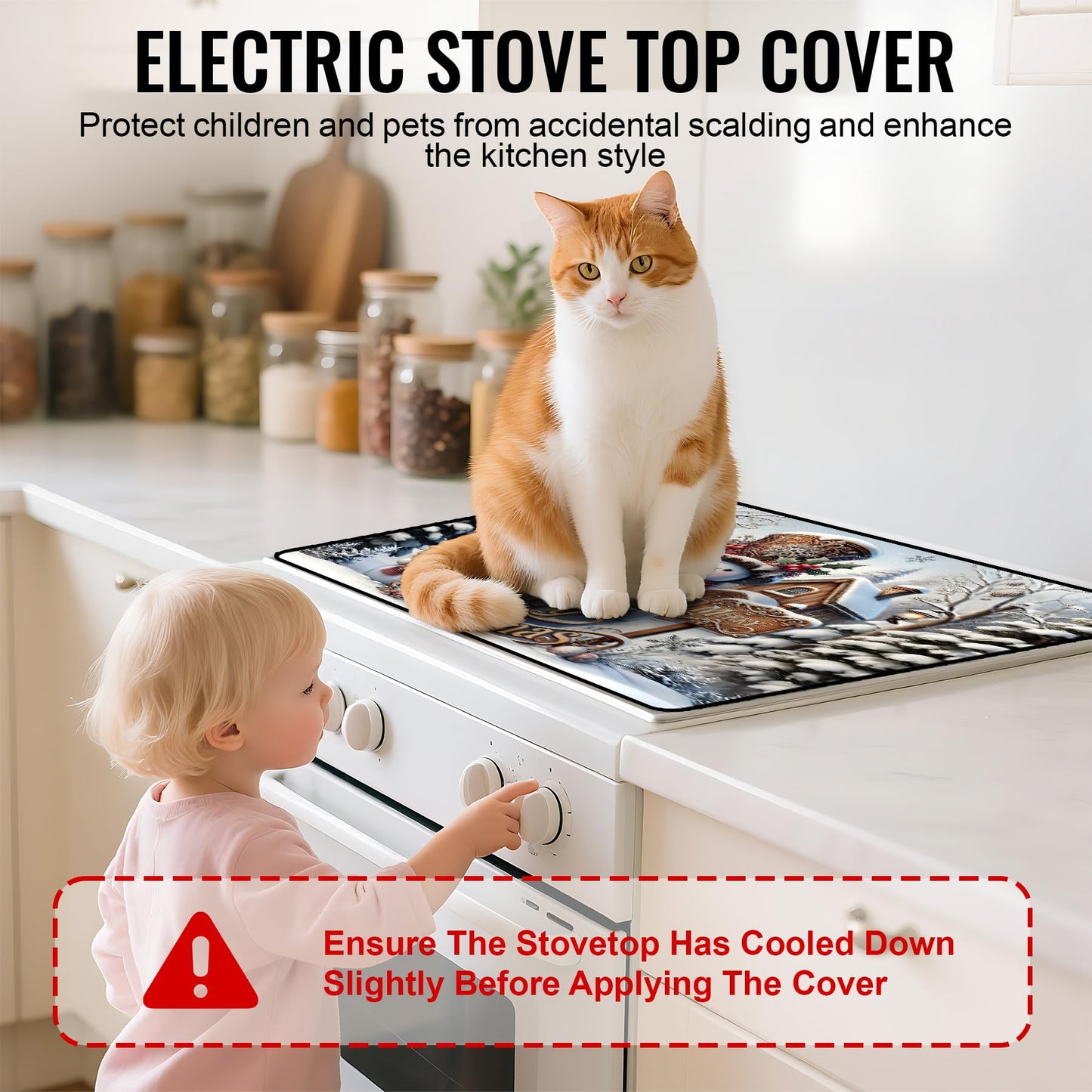 NYZE Christmas Stove Top Cover for Electric Stove,Glass Stove Top Cover,Heat Resistant Glass Cooktop Cover,Stovetop Protector, Kitchen Decor,Dish Drying Mats Cover for Washer Ceramic Top 28.5x20.5 in