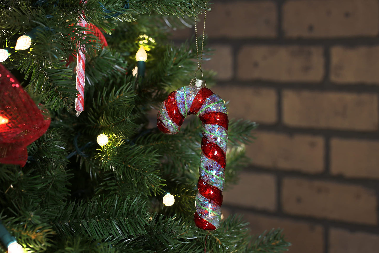 North Star Christmas | Red Candy Cane Glass Ornament | Christmas Collection